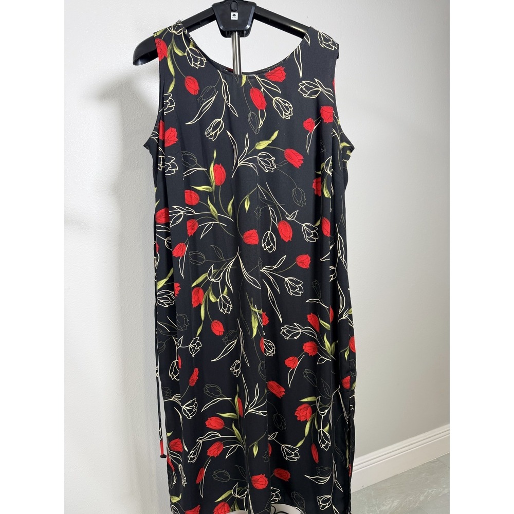 Womens Dress 22 WP Black Tulip Floral Tie‎ Waist Summer Sleeveless Round Neck